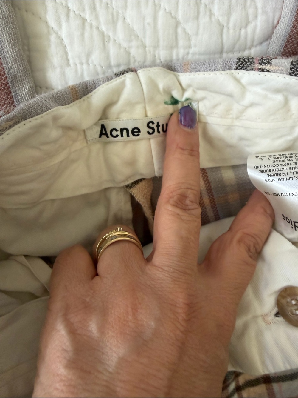 Acne Studios Cream and Brown Plaid Trousers - Picture 3 of 4